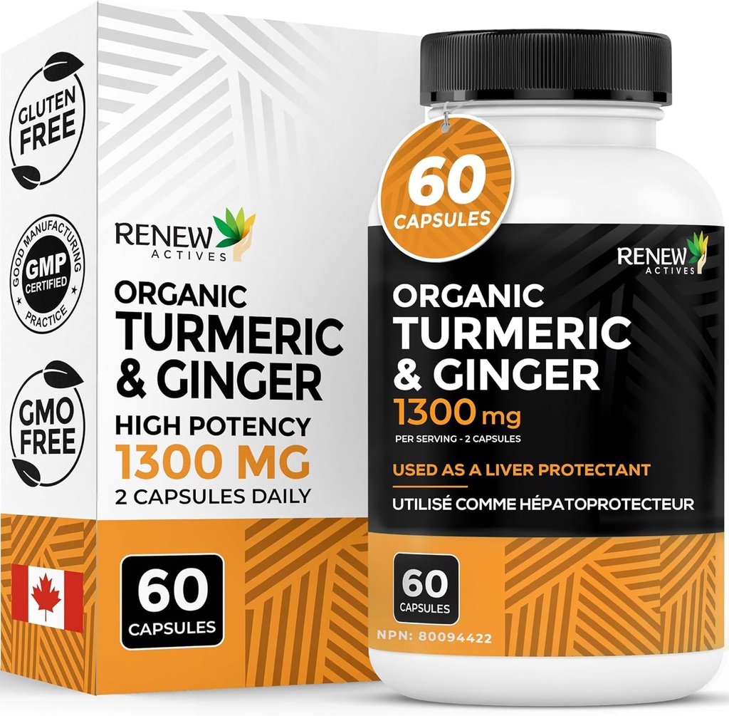Renew Actives Turmeric Curcumin 1000MG & 200MG Ginger per 2 Capsules - Potent Antioxidant with Bioperine & Black Pepper Blend for Digestive & Liver Health - Made in Canada - 60 Capsules 2