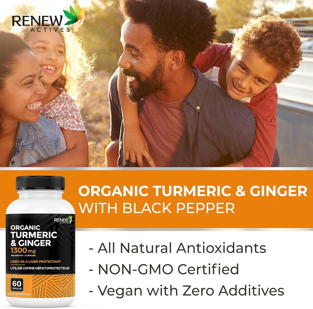Renew Actives Turmeric Curcumin 1000MG & 200MG Ginger per 2 Capsules - Potent Antioxidant with Bioperine & Black Pepper Blend for Digestive & Liver Health - Made in Canada - 60 Capsules 3