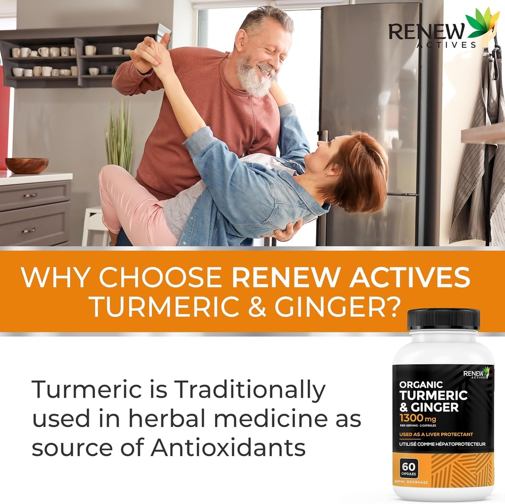 Renew Actives Turmeric Curcumin 1000MG & 200MG Ginger per 2 Capsules - Potent Antioxidant with Bioperine & Black Pepper Blend for Digestive & Liver Health - Made in Canada - 60 Capsules 4