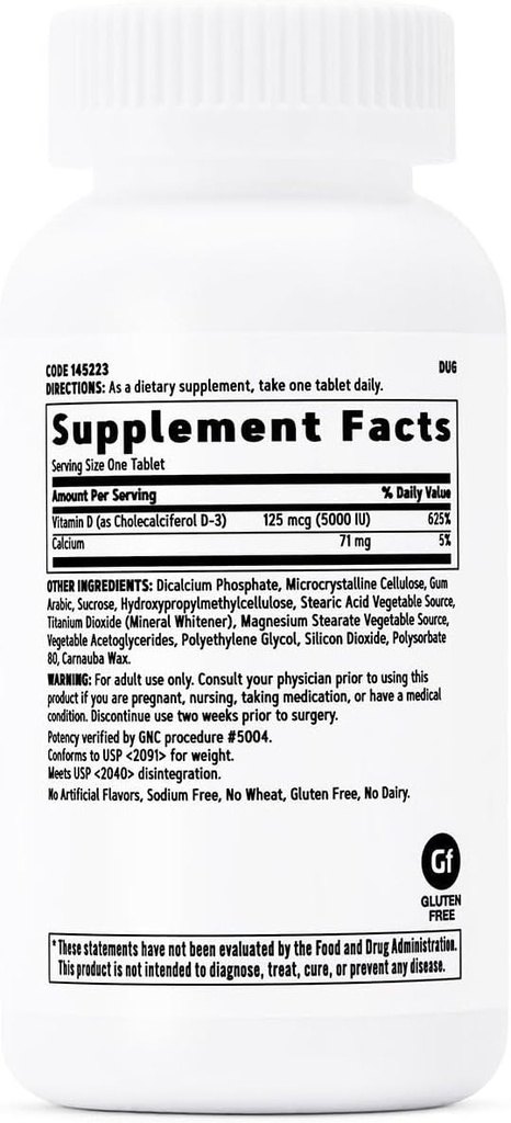 GNC Vitamin D3 125mcg Supplement, 5000 IU, Supports Teeth and Bone Health, 180 Servings 3