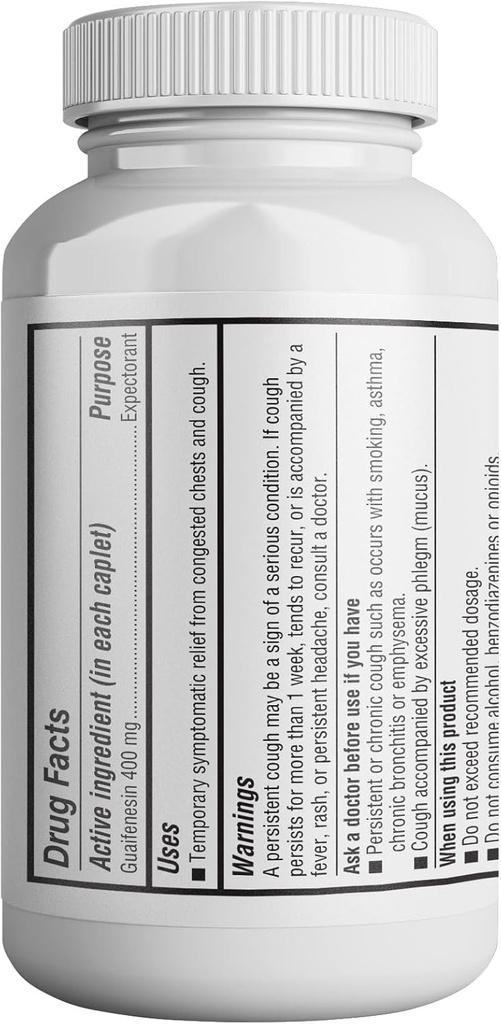 HealthLife® Mucus Relief Guaifenesin Caplets 400 mg, Immediate Release (300 Count) Fast Acting Expectorant, Thin and Loosens Mucus, Relieves Chest Congestion, Cough, Cold and Flu 3