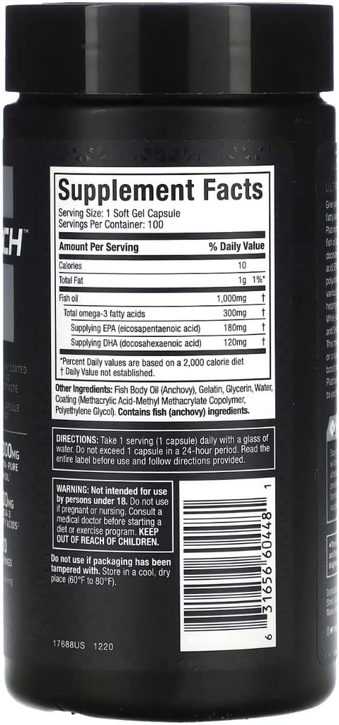 Omega 3 Fish Oil Capsules MuscleTech 100% Omega Fish Oil Burpless Fish Oil Supplement Omega 3 Fatty Acid Supplement Fish Oil 1000mg Pills, 100 Count 4