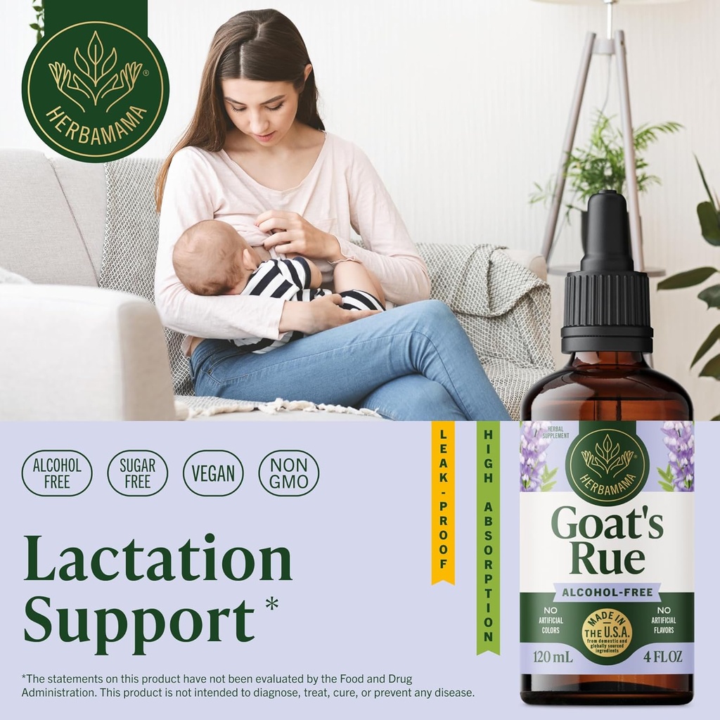 HERBAMAMA Goat's Rue Tincture - Vegan Lactation Support with Galega Officinalis Extract - Breastfeeding Support Drops - Non-GMO, Alcohol & Sugar-Free Goat's Rue Lactation Supplement 28-Day Supply 3