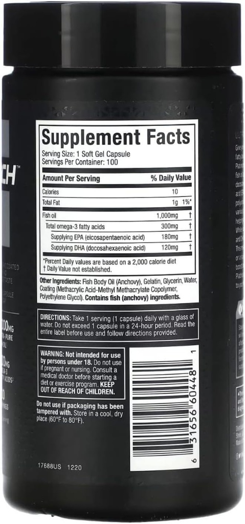 Omega 3 Fish Oil Capsules MuscleTech 100% Omega Fish Oil Burpless Fish Oil Supplement Omega 3 Fatty Acid Supplement Fish Oil 1000mg Pills, 100 Count 5