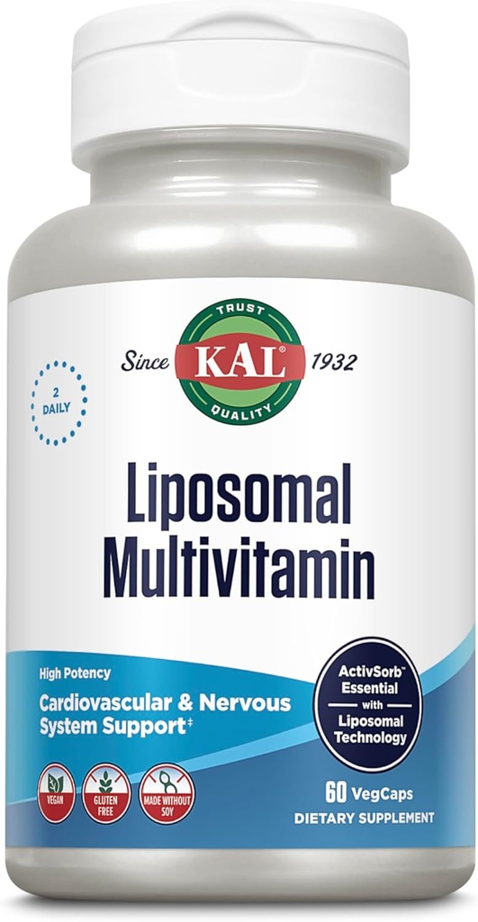 KAL Liposomal Multivitamin - High Potency Liposomal Vitamin C, D-3, and More - Men and Women Multivitamin for Cardiovascular and Nervous System Support - 30 Servings, 60 VegCaps 2