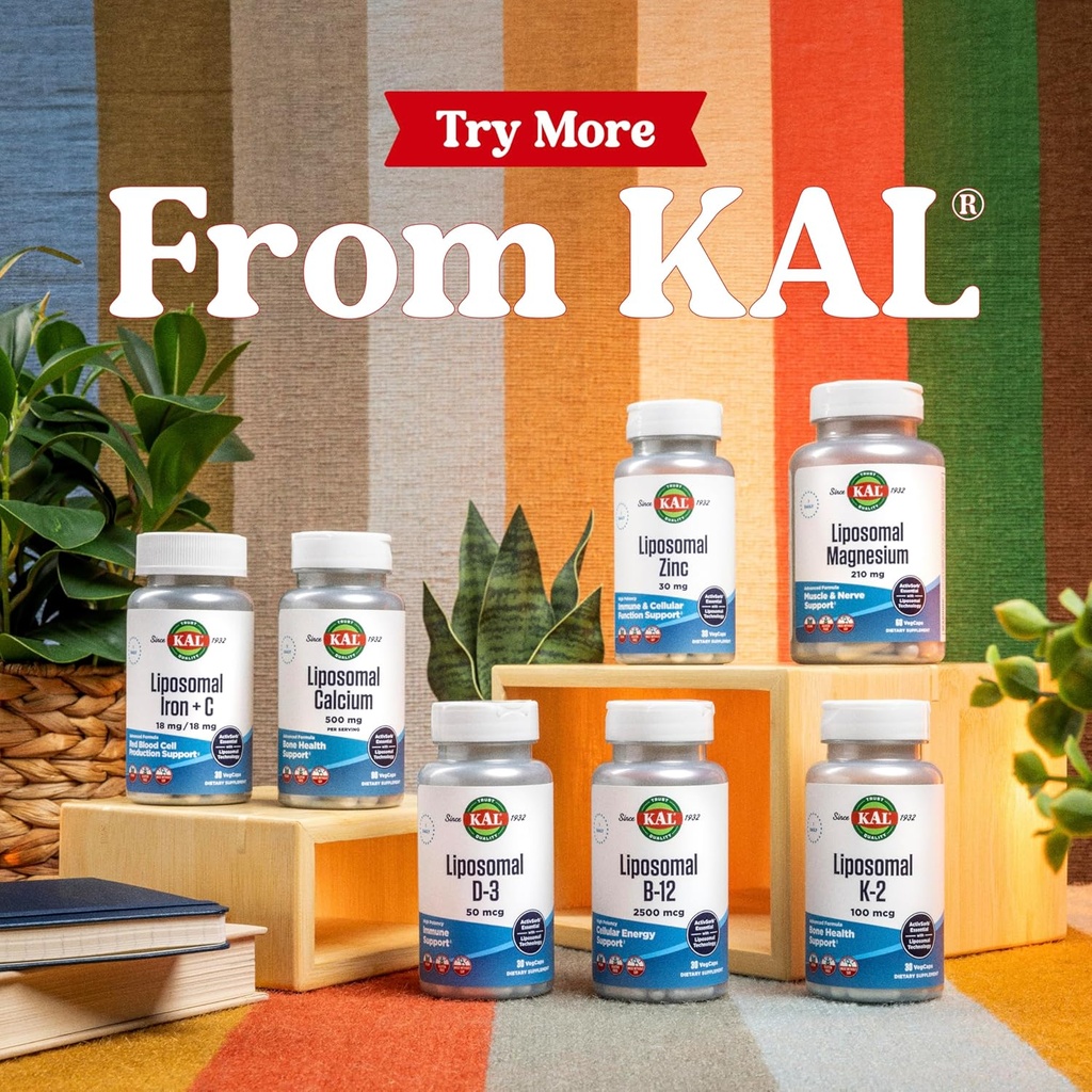 KAL Liposomal Multivitamin - High Potency Liposomal Vitamin C, D-3, and More - Men and Women Multivitamin for Cardiovascular and Nervous System Support - 30 Servings, 60 VegCaps 6