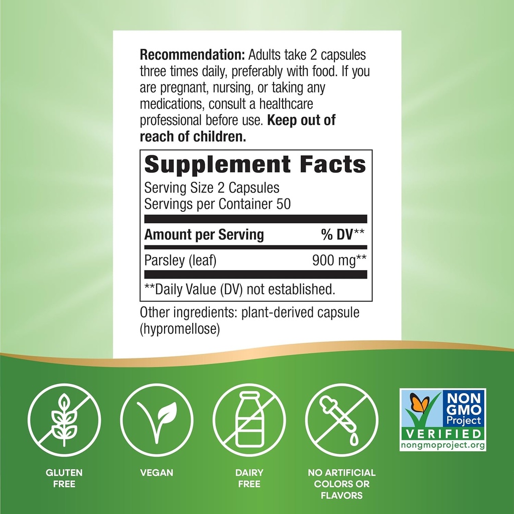 Nature's Way Premium Herbal Parsley Leaf Provides Chlorophyll, 100 Vegan Capsules 6