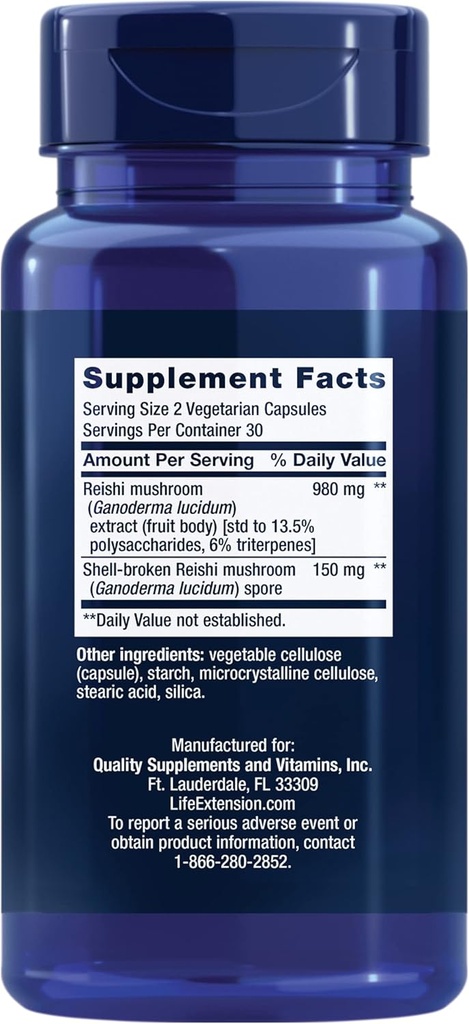 Life Extension Reishi Extract Mushroom Complex - Mushrooms Herbal Supplement for Immune Support – Ganoderma Lucidum Extract - Gluten-Free, Non-GMO, Vegetarian – 60 Capsules 3