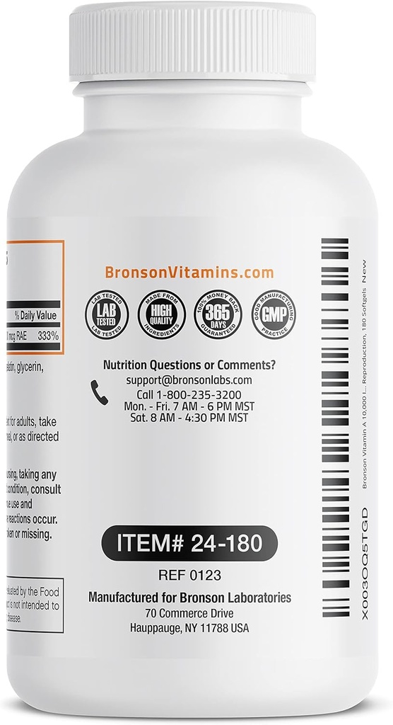 Bronson Vitamin A 10,000 IU Premium Non-GMO Formula Supports Healthy Vision & Immune System and Healthy Growth & Reproduction, 180 Softgels 6