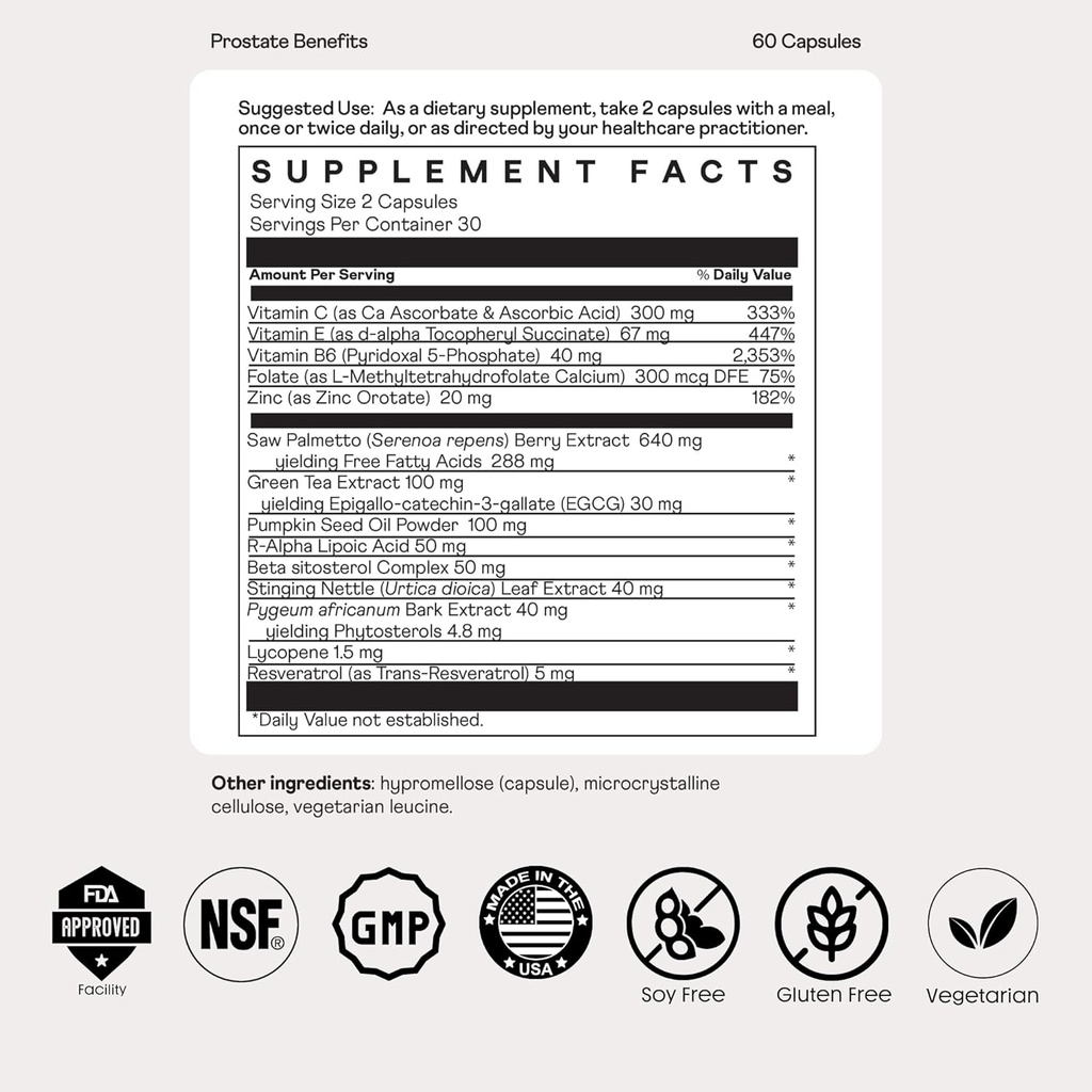 Nuray Prostate Support Supplement for Men and Women with Saw Palmetto, Vitamin C, Vitamin E, Zinc, Stinging Nettle & Alpha Lipoic Acid - 60 Vegetarian Capsules 5