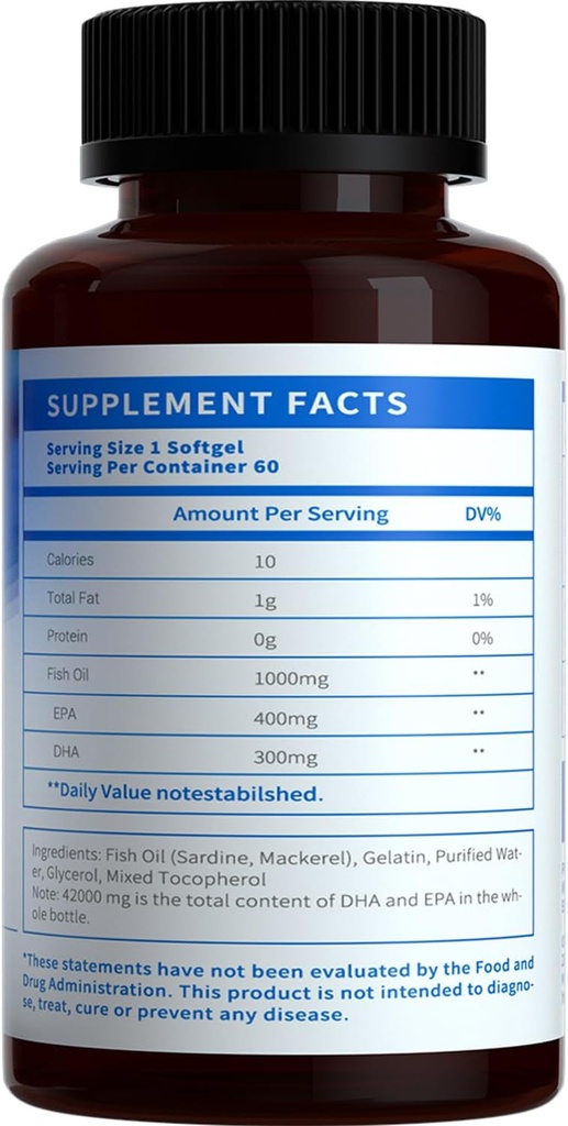 Losoki Deep Sea Fish Oil - 1000 mg EPA & DHA, Omega-3 Fatty Acids, Wild Caught Fish, Premium Burpless Softgel Supplements - 60 ct 3