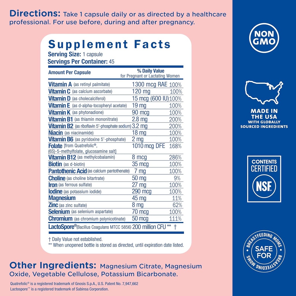 Mommy's Bliss Prenatal Multivitamin with Iron and Folic Acid, Supports Baby Development + Mom Immune System & Energy Levels w/ B Vitamins & Probiotics, Vegan & Gluten Free (45 Servings) 6
