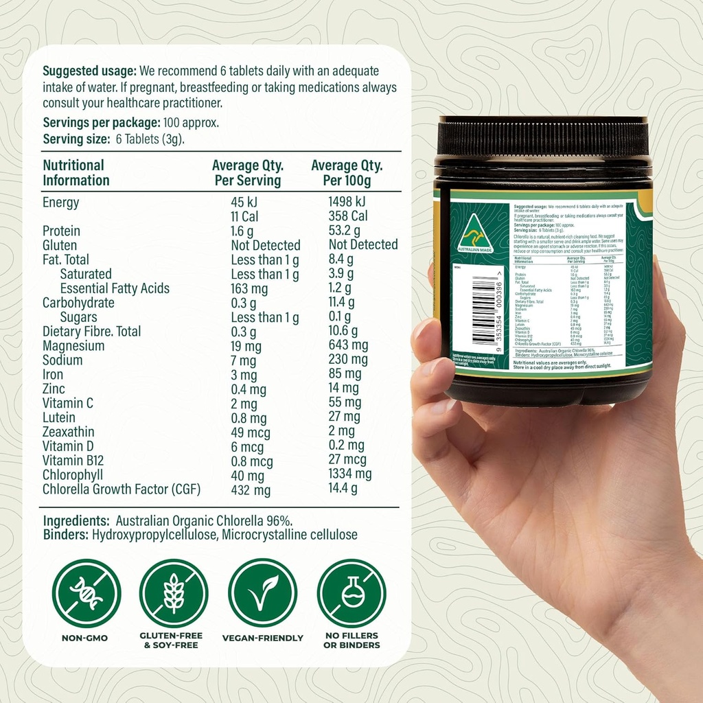 Biogenesis Organic Chlorella Tablets – 600 Count (500mg) | Australian Grown | BioDynamic Cracked Cell Wall | Rich in Chlorophyll, Vitamins & Minerals | Supports Energy & Immunity | Vegan Tablets 5