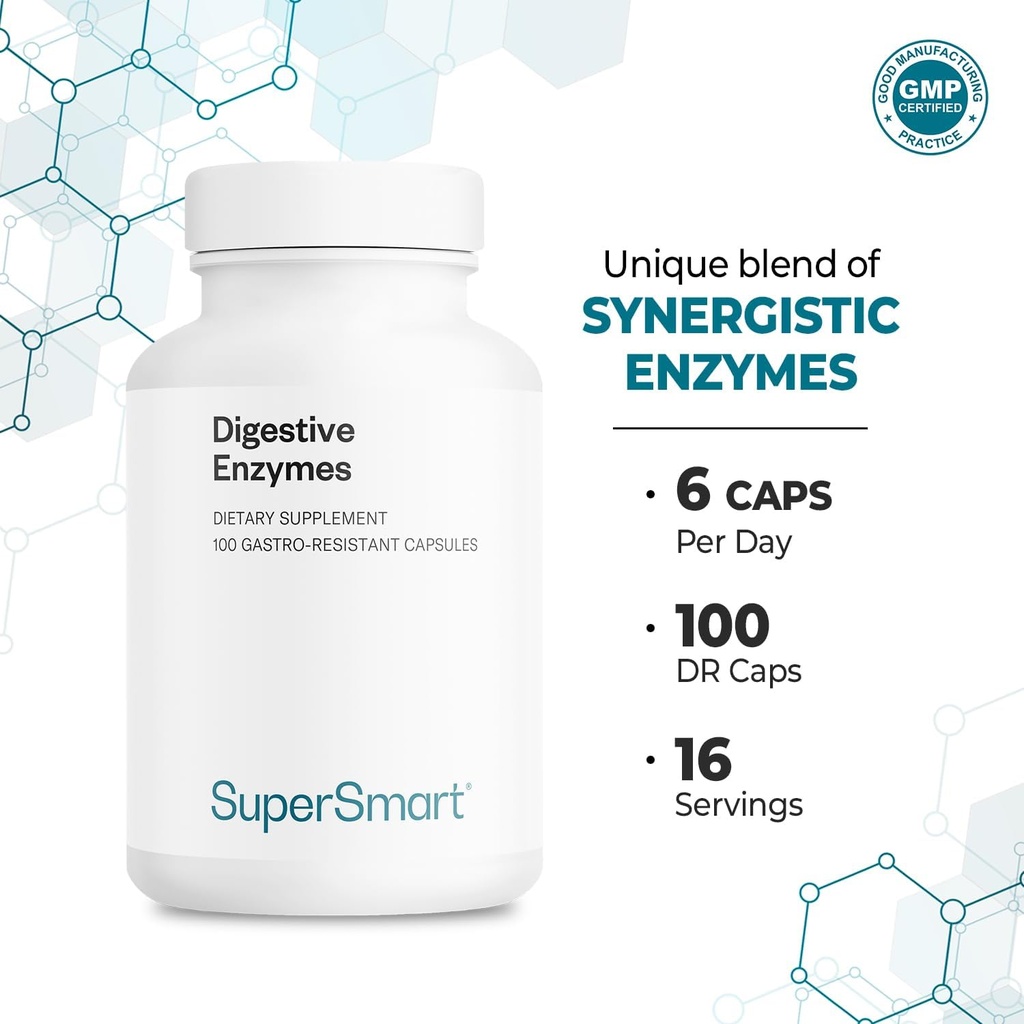 Supersmart - Digestive Enzymes (High Potency) - 15-in-1 Multi Enzymes Supplement - with Lipase, Bromelain, Amylase, Lactase, Protease, Invertase | Non-GMO & Gluten Free - 100 Delayed Release Capsules 6