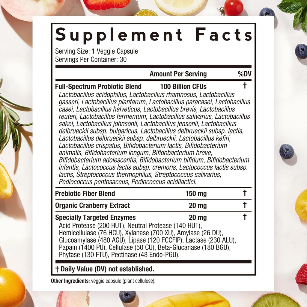 Doctor's Recipes Probiotics for Women, 100 Billion CFU 32 Strains, with Prebiotic Fiber, Enzymes & Cranberry, Vaginal Urinary Digestive & Immune, No Yeast, Shelf Stable, Delayed Release, 30 Caps 3