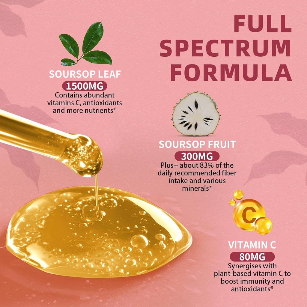 Soursop Graviola Liquid Drop - Pure Leave & Fruit Complex - 4X Effectiveness - Soursop Bitters Liquid for Immunity, Liver & Antioxidant, Herbal Goodness, 1 Month Supply, 2 Fl Oz 4