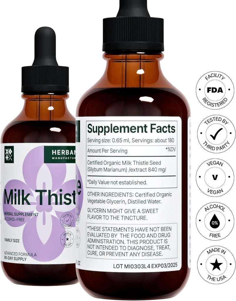 Milk Thistle 4 fl oz Liquid Extract - Natural Liver Support Drops - Cleanse and Detox Herbal Supplement - Silybum Marianum Tincture for Man & Woman - Family Size - High Potency - 90-Day Supply 3