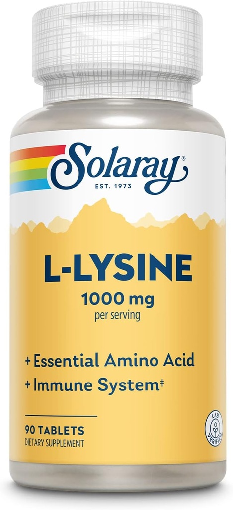 SOLARAY L Lysine - Free-Form Essential Amino Acid - Immune Support Supplement with 1000mg L-Lysine, 1000mg Vitamin C and 25mg Chelated Zinc - Lab Verified, 60-Day Guarantee, 30 Servings, 90 Tablets 2