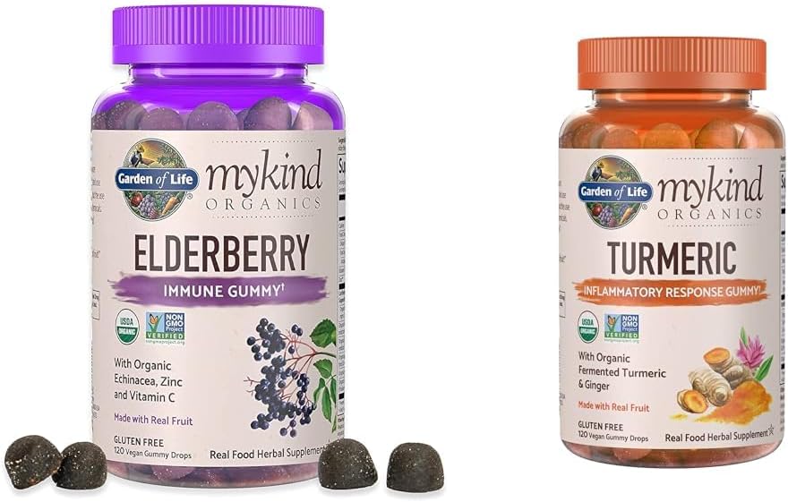 Garden of Life Organics Elderberry Gummies for Adults & Kids - Immune Support Supplement with Organic Fruit & Organics Turmeric Inflammatory Response Gummy - 120 Real Fruit Gummies for Kids & Adults 2