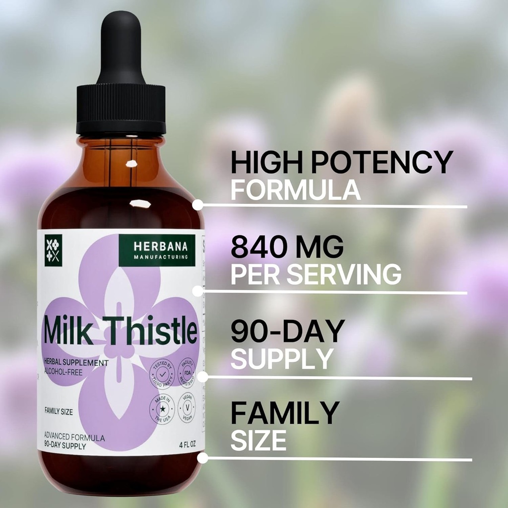 Milk Thistle 4 fl oz Liquid Extract - Natural Liver Support Drops - Cleanse and Detox Herbal Supplement - Silybum Marianum Tincture for Man & Woman - Family Size - High Potency - 90-Day Supply 5