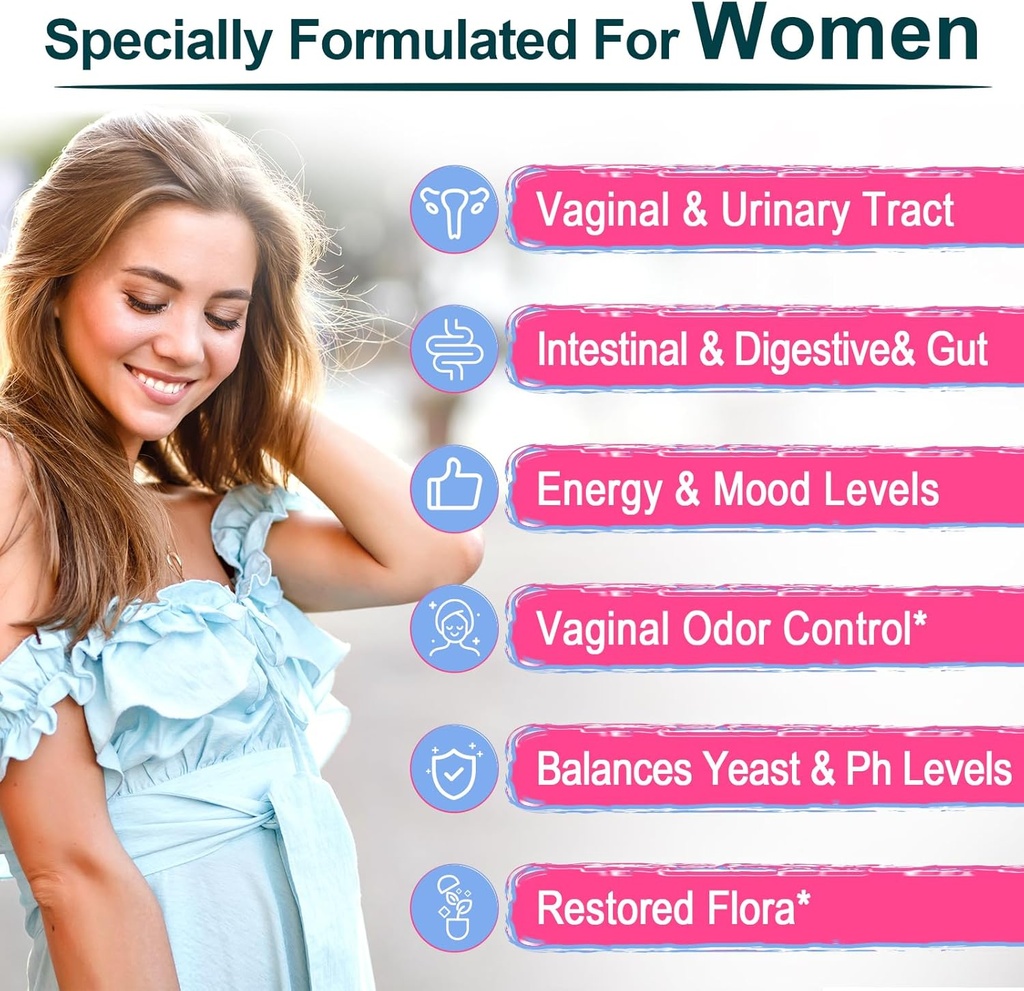 Vaginal Probiotics, PH Balance for Women, 70 Billion CFUs Womens Probiotic for Vaginal Health, Urinary, Odor Control, Flor, Ph Balance & Hormone, with Prebiotic & D-Mannose - Shelf Stable, 60 Caps 3