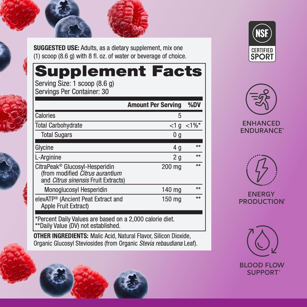 Pure Power Endurance Powder, Berry Blast Flavor, 9.1 oz (258 g), 30 Servings, 4 g of Glycine, 2 g of L-Arginine, 0 g of Sugar, Non-GMO, NSF Certified for Sport, Dr. Mercola 4