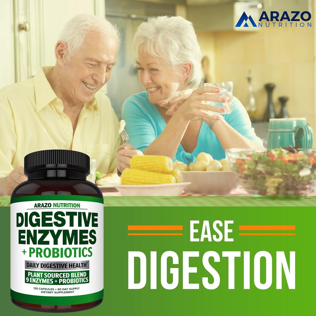 Digestive Enzymes with Probiotics - Multi Enzyme Nutritional Supplement - Acidophilus Bromelain Papaya Papain Lipase & Lactase - Improve Digestion - 120 Pills - Arazo Nutrition 6