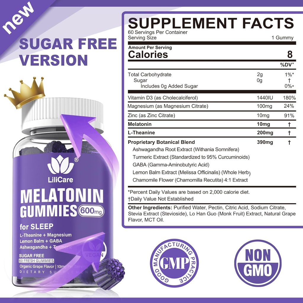 Melatonin 20mg Gummies for Adults (2 Packs) Extra Strength with L-Theanine, Ashwagandha, Magnesium, Turmeric, GABA, Lemon Balm and Chamomile for Supports Healthy Circadian Rhythm, Grape Flavor 3