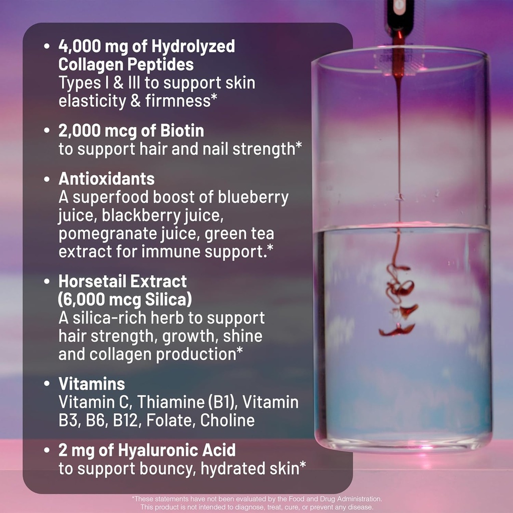 NatureWise Hydrolyzed Liquid Collagen for Women & Men 4000mg - High Absorption, Type 1 & 3 Peptides with Biotin + Vitamin C + Vitamin B Complex & Hyaluronic Acid -Mixed Berry - 10 Tubes[10 Day Supply] 3