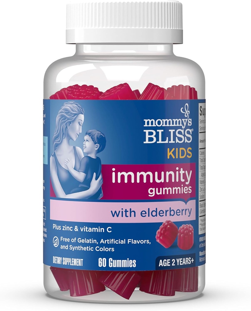Mommy's Bliss Kids Elderberry Gummies, Supports Immunity with Black Elderberry, Zinc & Vitamin C, Gluten Free & Vegan, Age 2 Years+ (60 Count) 2