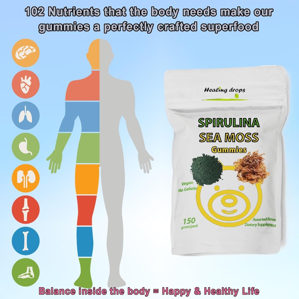 Spirulina Gummies Sea Moss Gummies - Superfood Supplement for Overall Wellness - Spirulina Sea Moss Gummy Bears Made with Blue-Green Spirulina Powder & Sea Moss Extract 6