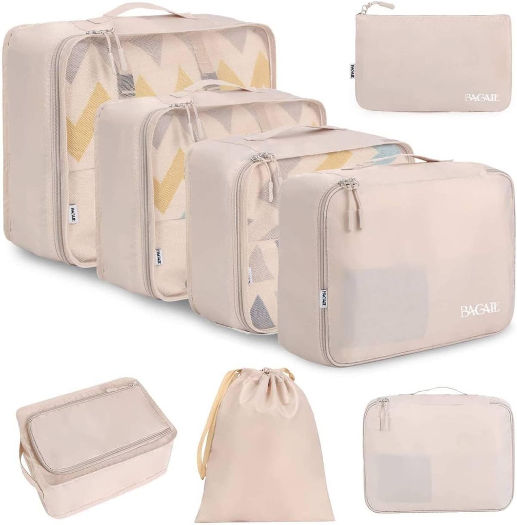 BAGAIL 8 Set Packing Cubes Luggage Packing Organizers for Travel Accessories-Cream 2