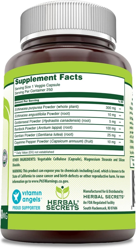 Herbal Secrets Echinacea & Goldenseal Root Supplement | 450 Mg Per Serving | Veggie Capsules | Non-GMO | Gluten-Free | Made in USA (120 Count) 4