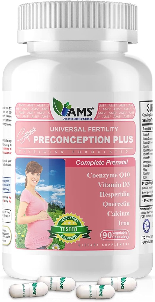 America Medic & Science Preconception Plus (90 Capsules) Conception and Fertility Supplement | Physician Formulated Pills to Support Conception | Prenatal Vitamins Best for Women Trying to Conceive 2