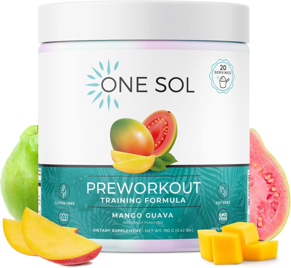 One Sol Pre-Workout for Women, Enhanced Pump & Focus, No Jitters Or Crash, Natural Ingredients, 100% Vegan, Gluten Free & Soy Free, (Mango Guava) 2