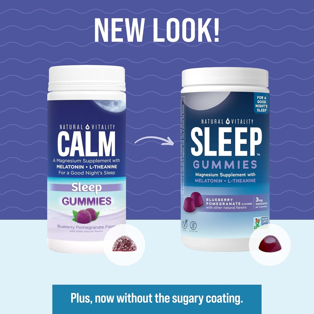 Natural Vitality CALM Sleep Gummies Magnesium Supplement, Melatonin & Magnesium Citrate, Sleep Aid Gummies, L-Theanine, Gluten Free, Helps the Body Ease into Sleep, Blueberry Pomegranate 60 Count 3