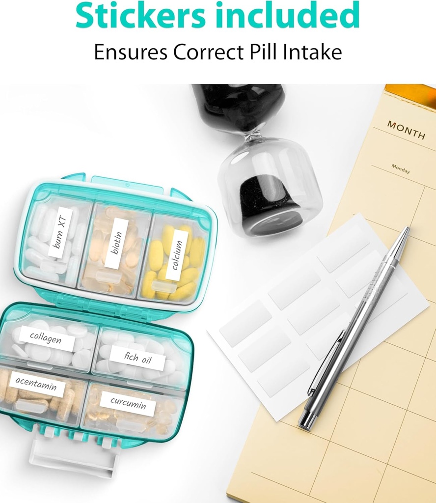 Travel Pill Organizer – Compact Medicine Kit for Purse, Portable Pharmacy Pill Box with Labels, Moisture-Proof Vitamin & Supplement Holder with 7 Secure Compartments for Home & Travel 6
