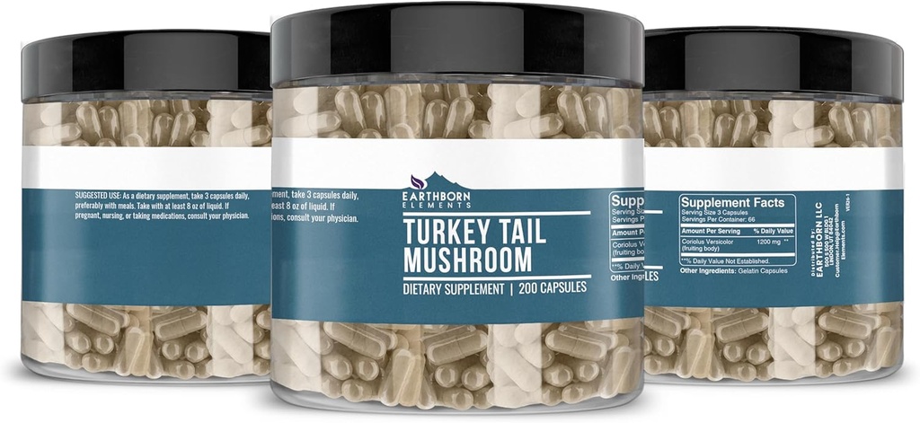 Earthborn Elements Turkey Tail Mushroom 200 Capsules, Pure & Undiluted, No Additives 5
