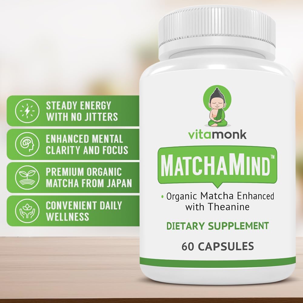 VitaMonk Matcha Capsules with Theanine & Theobromine - Matcha Pills from Japan with 25mg Natural Caffeine - for Smooth Energy and Focus Without The Jitters - 60 ct 3