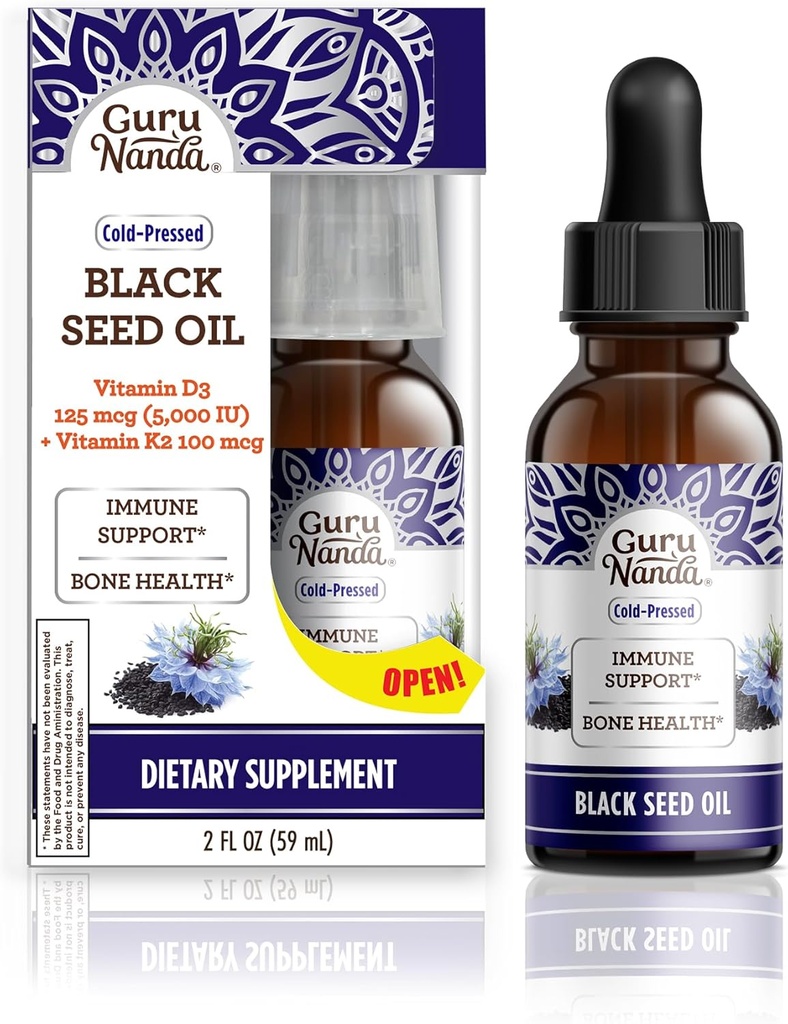 GuruNanda Black Seed Oil, Cold-Pressed Nigella Sativa - Rich in Vitamin D3 5000 Units & Digestiva Triphala (240 Tablets), Supports Digestion, Helps with Bloating 3
