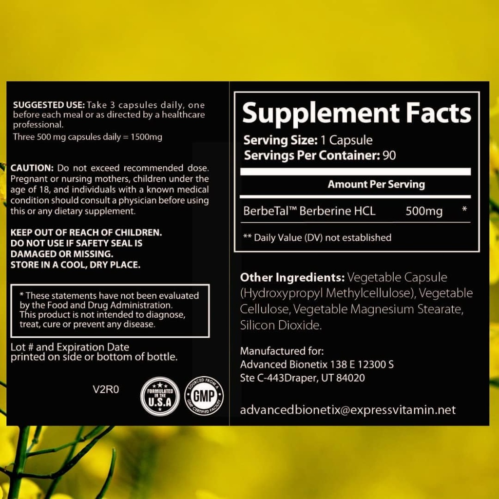 1500mg Advanced Bioavailability Micronized Berberine Supplement All Natural w/BerbeTal™ Support. 90 Total Capsules 3