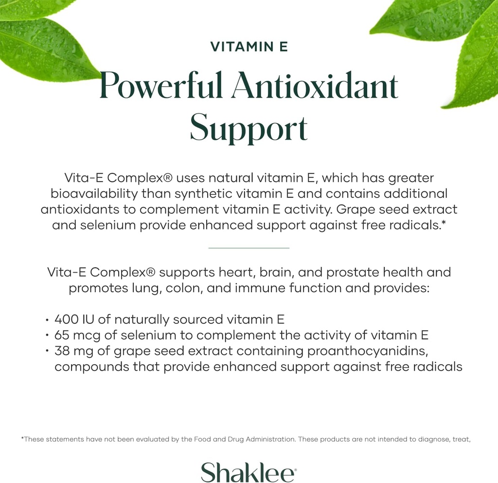 Shaklee - Vitamin E - Supports Heart, Brain, and Prostate Health -Neutralizing Damage Caused by Free Radicals Vita-E® 400 IU Tablets with Selenium and Grape Seed Extract - 90 Softgels 5