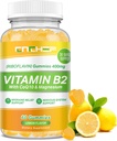 Vitamin B2 Gummies, Riboflavin 400mg Supplement with Magnesium Glycinate & CoQ10 for Adults & Kids, Support Migraine Relief & Nervous System, Boost Energy, Sugar Free Vegan B2 Gummies Lemon Flavor 2