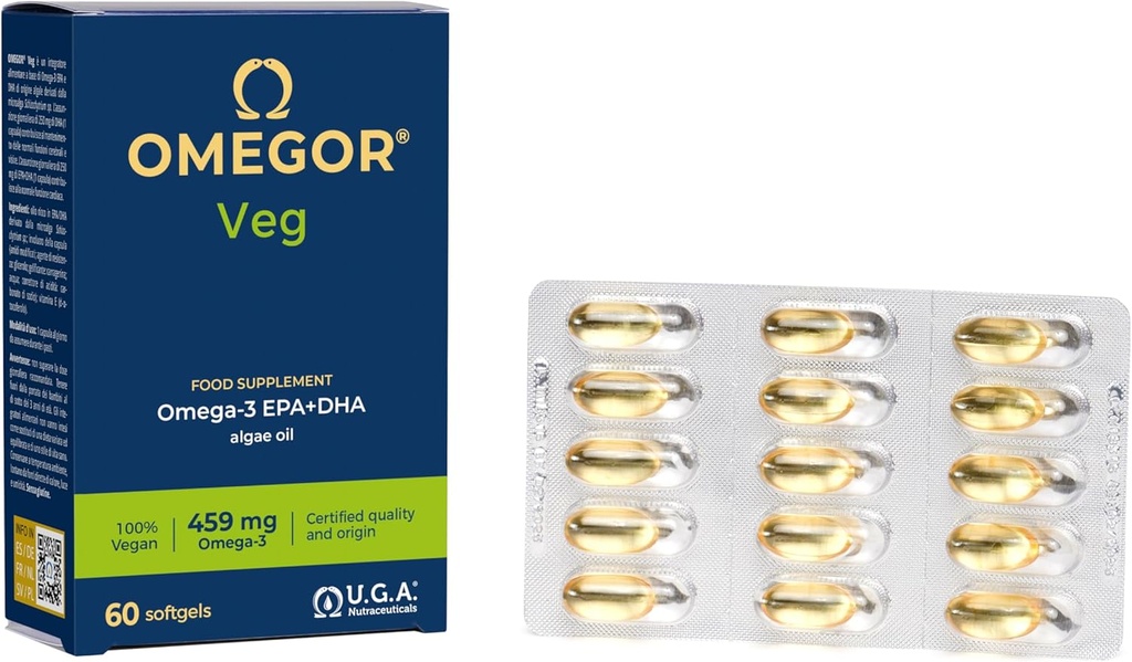 Vegan Omega 3 Supplement OMEGOR Veg - Algae Oil Omega 3 with 250mg EPA and 125mg DHA with Vitamin E - Vegan Society and IFOS Certified (60 Caps) 5