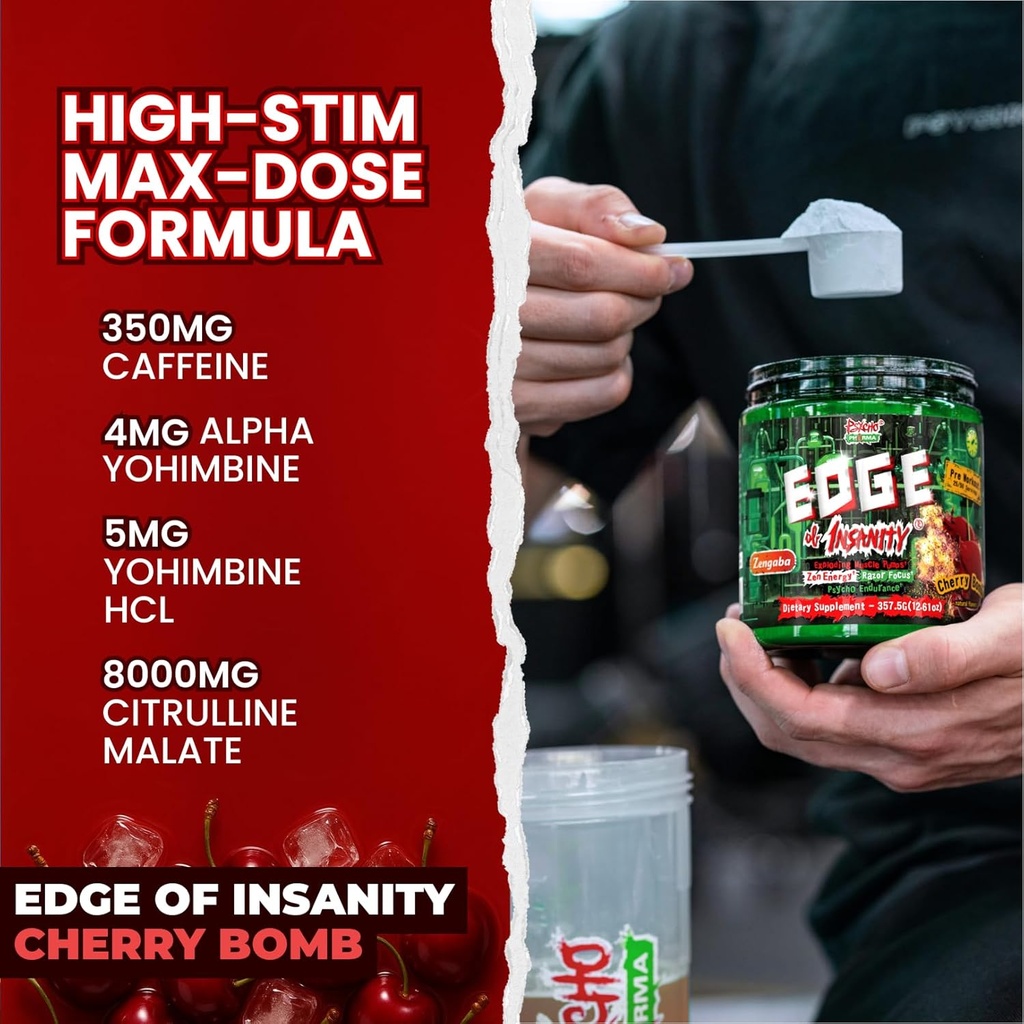 Psycho Pharma Strongest High Stim Preworkout Powder - Edge of Insanity - Most Intense Pre Workout Supplement for Pumps, Strength, Energy and Feel Good Focus. Rivals Famous PWOs of The Past 6