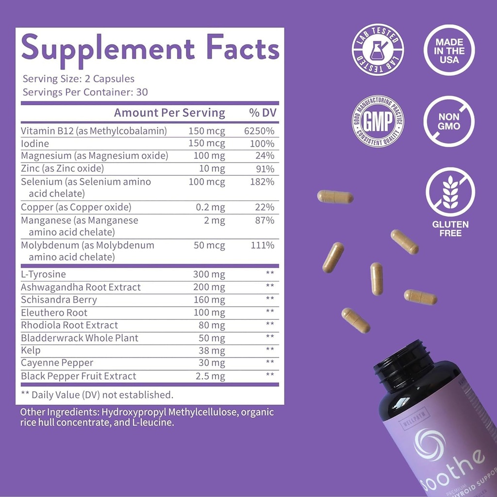 WellPath Bundle of Soothe Thyroid Support & Hormone Balance for Women + Vital Liquid Liposomal Curcumin Drops 6