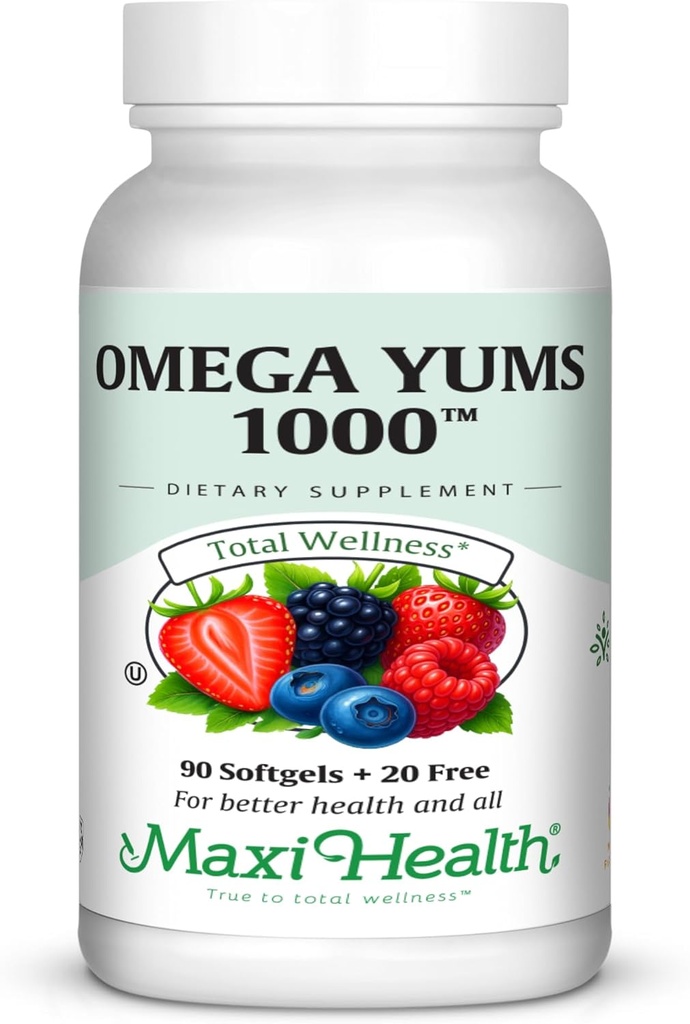 Maxi Health Omega Yums 1000 - Kid Friendly - Fruity Burst Flavor - 110 Softgel Capsules - Kosher 2