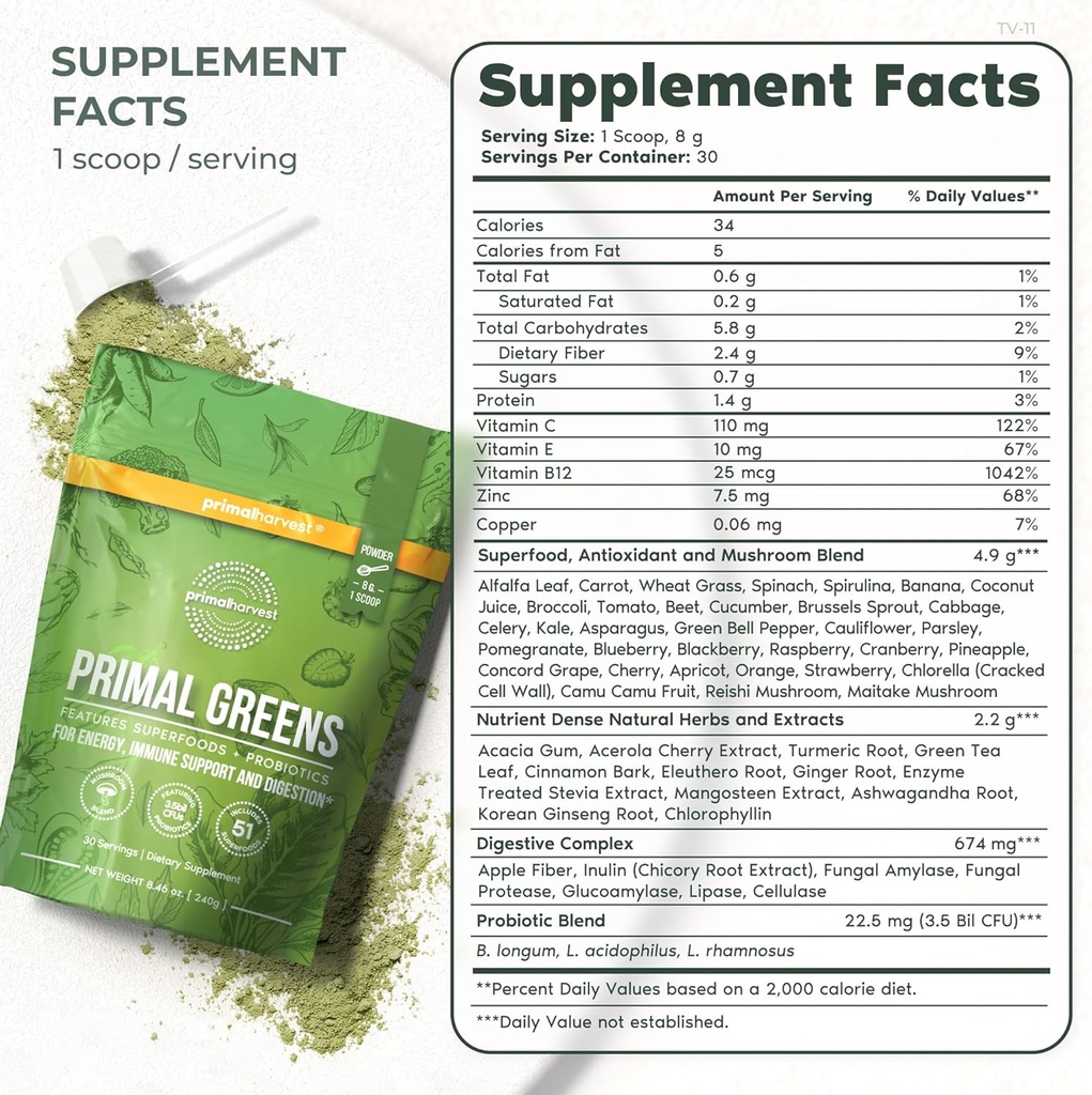 Primal Harvest Primal Total Male+ & Primal Greens Men's Multivitamin and Nutritional Supplement with Ginseng, Vitamins D and B, zinc, probiotics and More, Gluten and Dairy Free 4