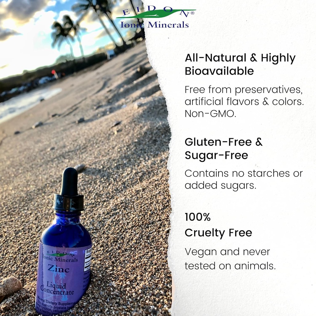 Eidon Ionic Minerals Liquid Zinc Concentrate - Ionic Zinc Supplement Drops for Adults and Kids, Support Immune System, Hair and Skin, Liver and Kidney Health, Relieves Stress - 2 oz 6