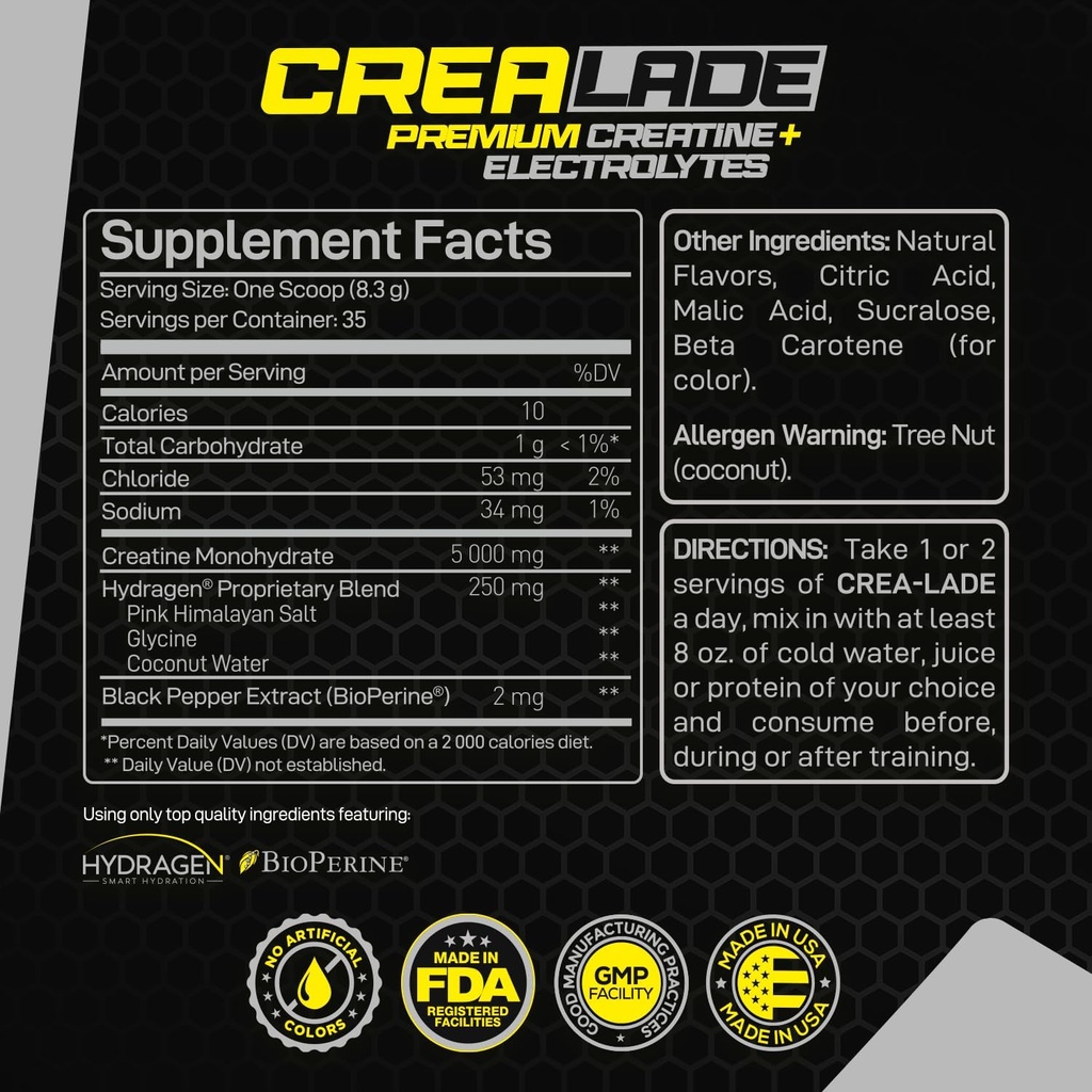 Forzagen CREA-Lade 35 Servings, Premium Creatine Monohydrate with Electrolytes Flavored Lemonade Paradise 3